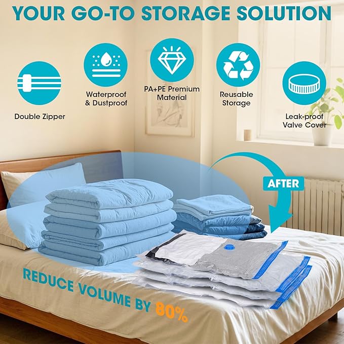 25 Pack Vacuum Storage Bags with Electric Pump, Compression Space Saver Vacuum Seal Bags 5 Jumbo/5 Large/5 Medium/5 Small/5 Roll Up Bags for Clothing Travel Comforters Blankets Pillows Bedding Duvets