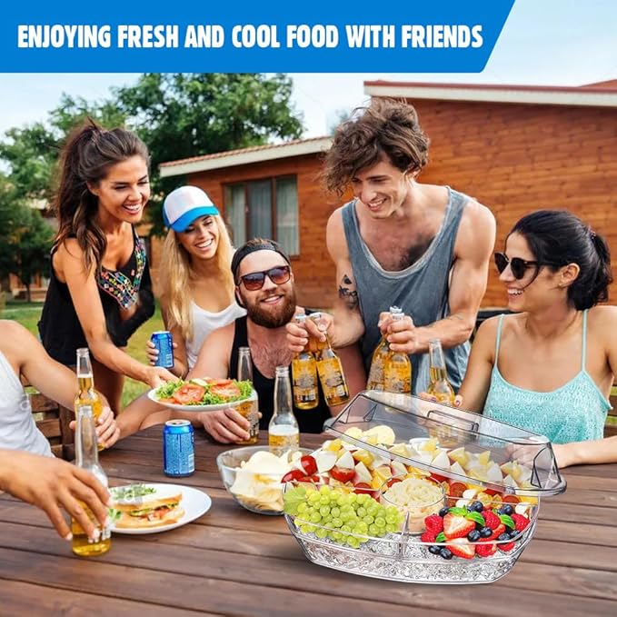 INNOVATIVE LIFE Fruit Trays for Serving for Party, 15 Inch Appetizer Serving Tray on Ice, Party Platters for Serving Food, Clear