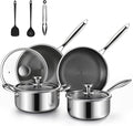 Non Stick Pots and Pan Set, 10 Pcs Hybrid Stainless Steel Cookware Set with Lids, Kitchen Skillet, Stock Pot, Nonstick Frying Pan, PFOA-free Kitchen Cooking Utensils,Induction,Dishwasher Safe