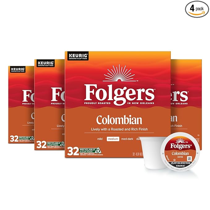 Folgers Colombian Medium Roast Coffee, 128 Keurig K-Cup Pods