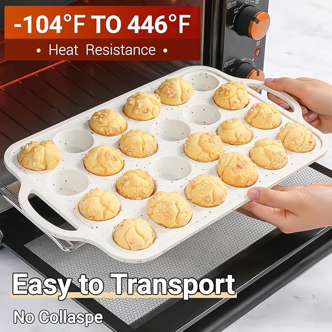 Silicone Mini Muffin Pan, Metal Reinforced Frame 24 Cups Nonstick Mini Cupcake Pans with Handles Easy to Move for Baking Muffin, Cupcake, Egg Bites Oven Safe, 2 Pack Confetti