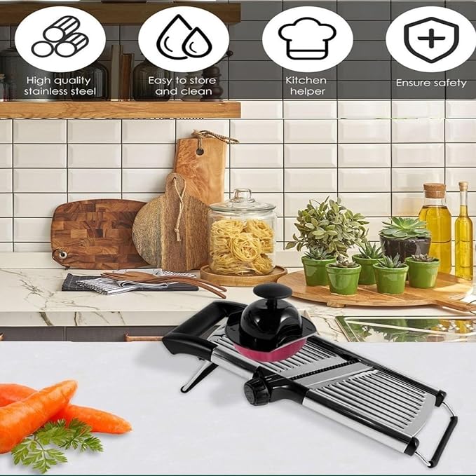 Adjustable Mandoline Slicer for Vegetables, Fruits, Stainless Steel with Cut-Resistant Gloves, Black/Silver
