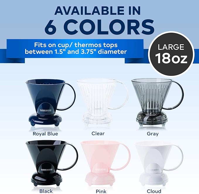 Clever Coffee Dripper and Filters, Large 18 oz (Cloud)| Barista's Choice| Safe BPA Free Plastic|Includes 100 Filters