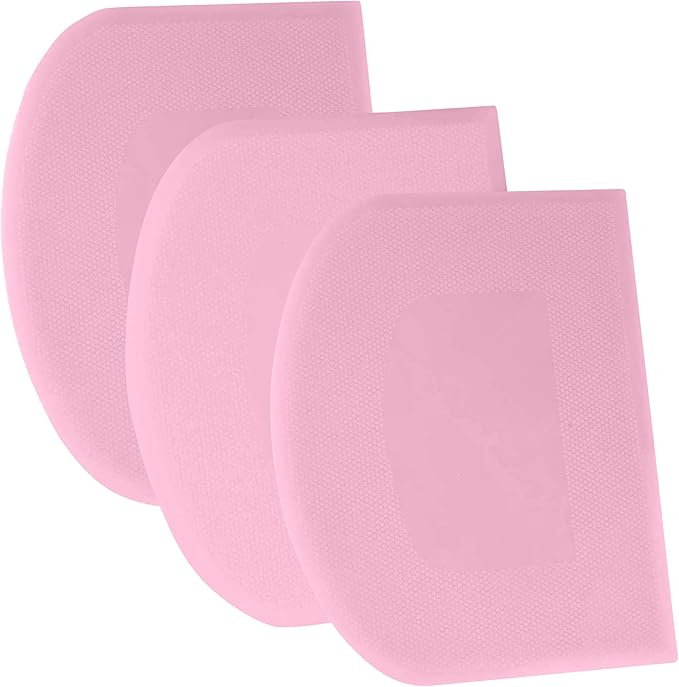 SURDOCA Dough Scraper Bench Scraper - 3P 8.3x5.5" Plastic Flexible Bowl Scraper, Sharp Edge & Angles Cake Scraper. Non-Slip Bakeware Decorating Tools Sculpting & Modeling Tools - Pure Pink