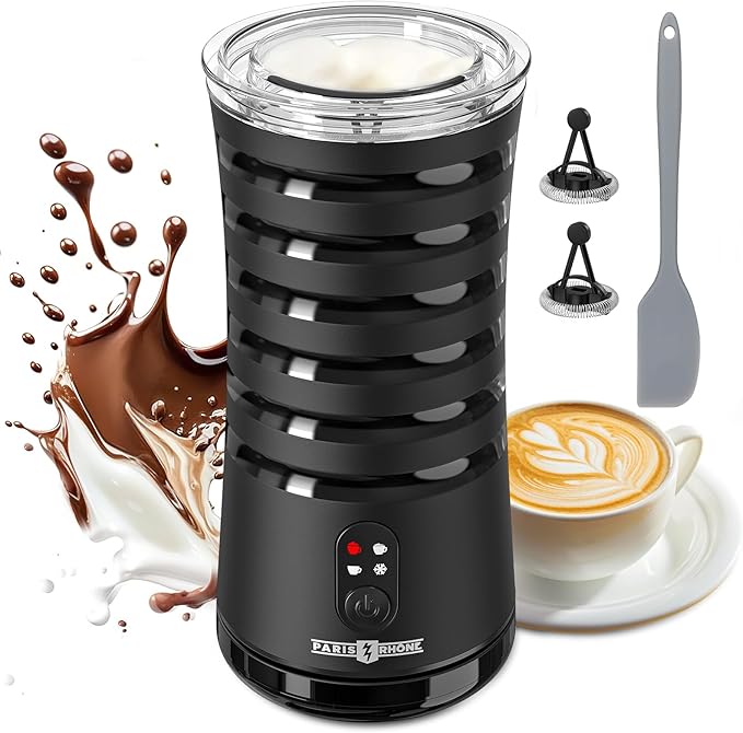 Milk Frother, Paris Rhône 4-in-1 Milk Steamer and Frother, Hot & Cold Foam Milk Warmer with Temperature Control, Auto Shut-Off Frothers for Coffee, Latte, Cappuccino, Macchiato
