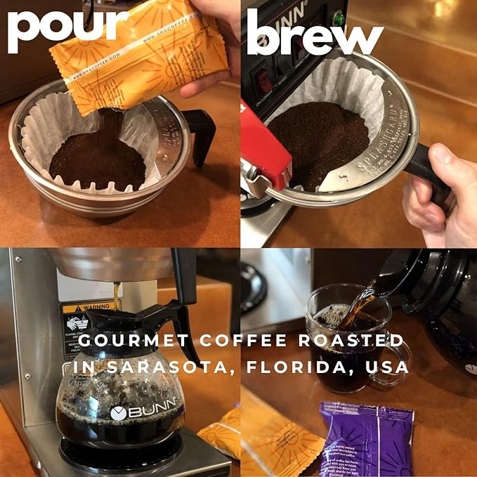 Sarasota Coffee Ground Packets | Gourmet Flavored Medium Roast Bulk Coffee Packs | Christmas Holiday | Low Acid Mold Free Singles Individual Pouches for 12 Cups Maker | 2 Ounce Bags, 36 Count