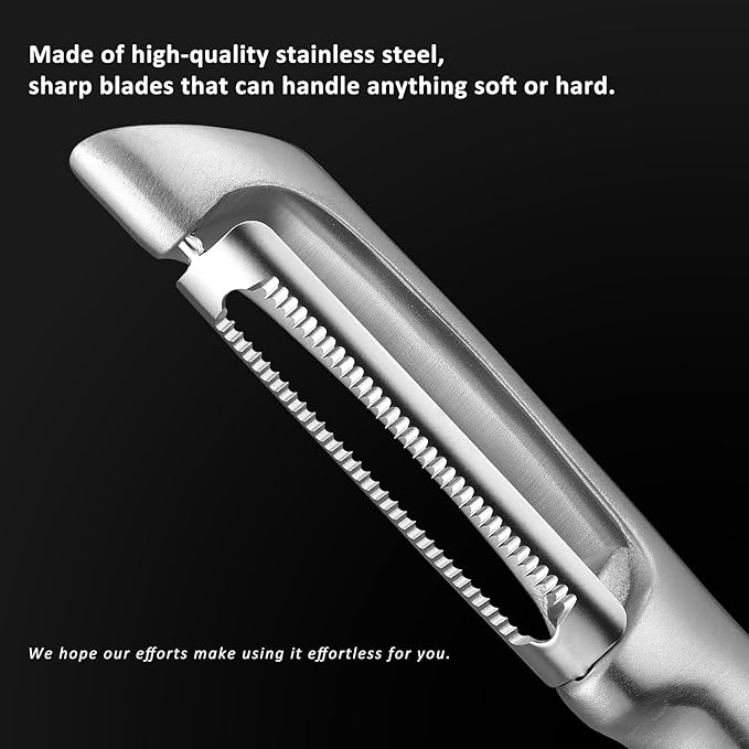 Serrated Blade Premium I Type 304 Stainless Steel Multifunctional Kitchen Peeler Real Wood Handle Ultra Sharp Blade Vegetable Potato Apple(Carbonized Wood)