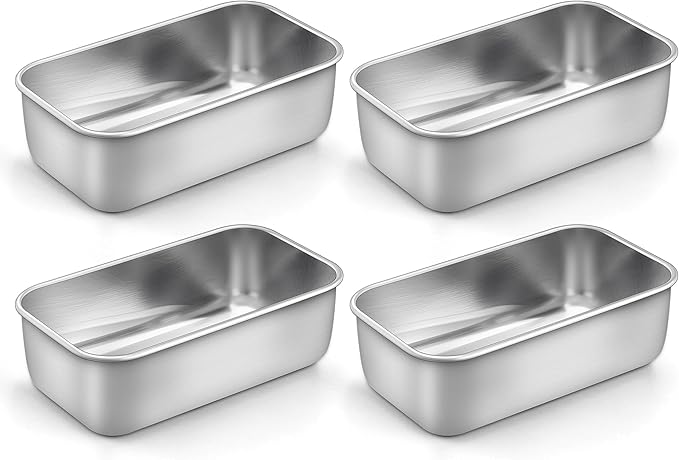 LIANYU 4 Pack Mini Loaf Pan for Baking Bread, 6.3 x 3.5 Inch Stainless Steel Small Bread Loaf Pan for Homemade Meatloaf, Tin Loaf Baking Pan Perfect for Banana Sourdough Sandwich, Dishwasher Safe