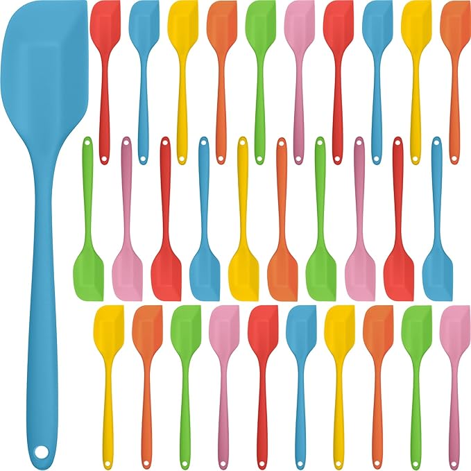 Irenare 30 Pcs Silicone Spatulas 11 Inch Large Rubber Spatulas Heat Resistant Non Stick Flexible Scrapers Baking Mixing Tool Cookware Dishwasher Safe, 6 Colors
