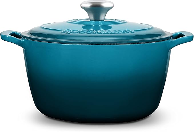 Signature Enameled Cast Iron Dutch Oven, Non-Stick Serving Pot with Tight Fitting Lid for Perfect Roasting, Baking, Sauteing, and Bread Making | 2Q (1.9L) - Ocean Blue