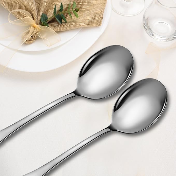 Stainless Steel Serving Spoons Set, 8pc, 10-Inch, Includes 8 Large Spoons, for Parties/Kitchen/Buffet/Catering, Dishwasher Safe
