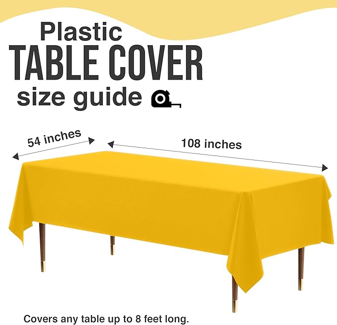 Exquisite 66% Thicker Premium Plastic Table Cloth Rectangle Table Cover 0.5 Mil 6 Pack Yellow Table Cloth 54 Inch x 108 Inch Disposable Tablecloth Won't Tear Easily Like Cheap Thin Brands
