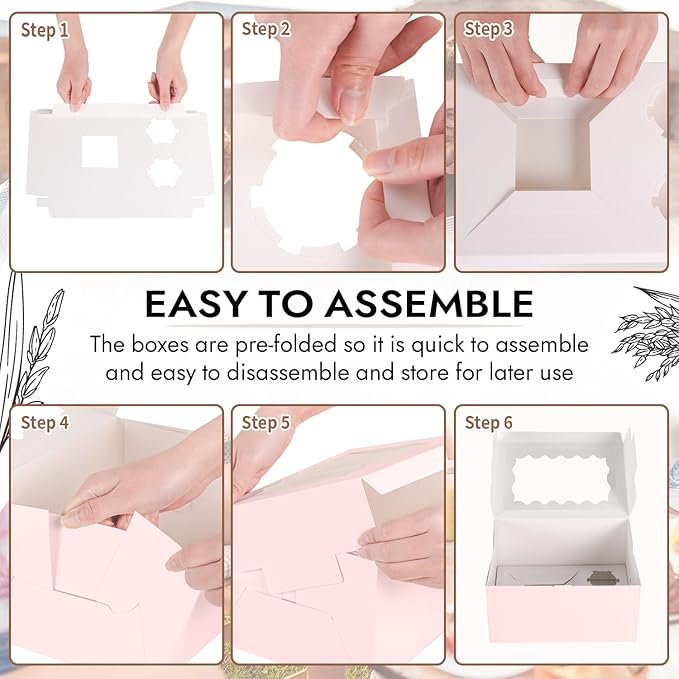 JCD 8Pcs Pink Cake Cupcake Combo Boxes Clear Lid with 2 Cupcake Holes -Clear Window Bento Cake Boxes for Bakery Baking Supplies(Pink 1+2/8Pcs)