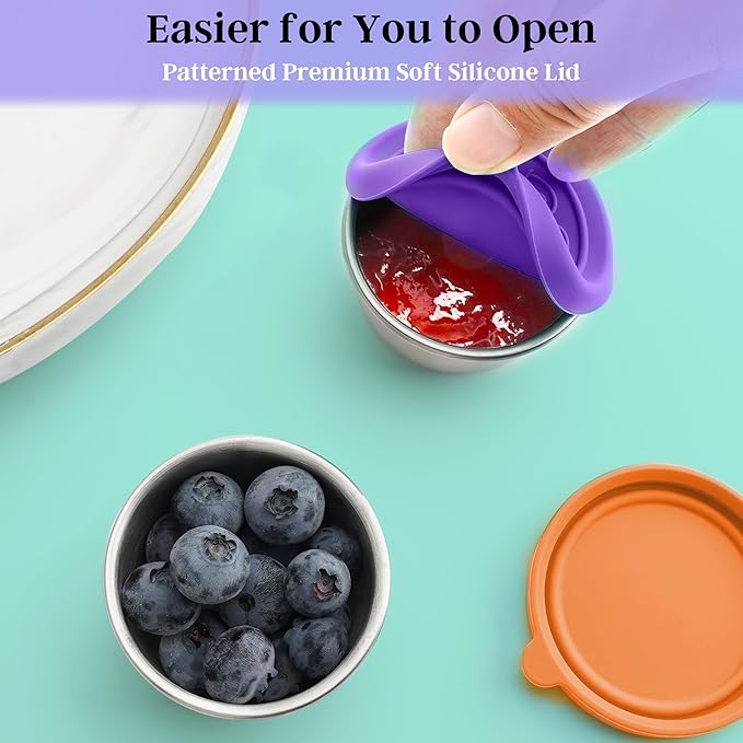 6x1.6 Oz Salad Dressing Containers With Lids, Small Leakproof Reusable Stainless Steel Salad Dressing Container To Go For Lunch Boxes,Sauce containers, Picnics,Travel Meal Prep And Kitchen Storage.