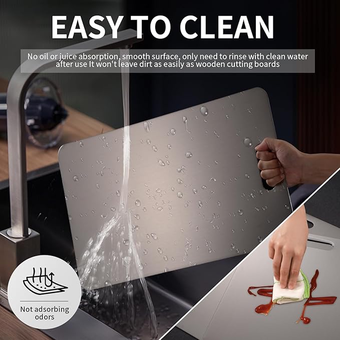 Katuchef Titanium Cutting Board 2025 New Upgrade Pure Titanium Cutting Boards for Kitchen Double Sided Cutting Boards Non Toxic,Hygiene Durable Chopping Board Suitable for Dishwasher Safe(18.11*11.81)