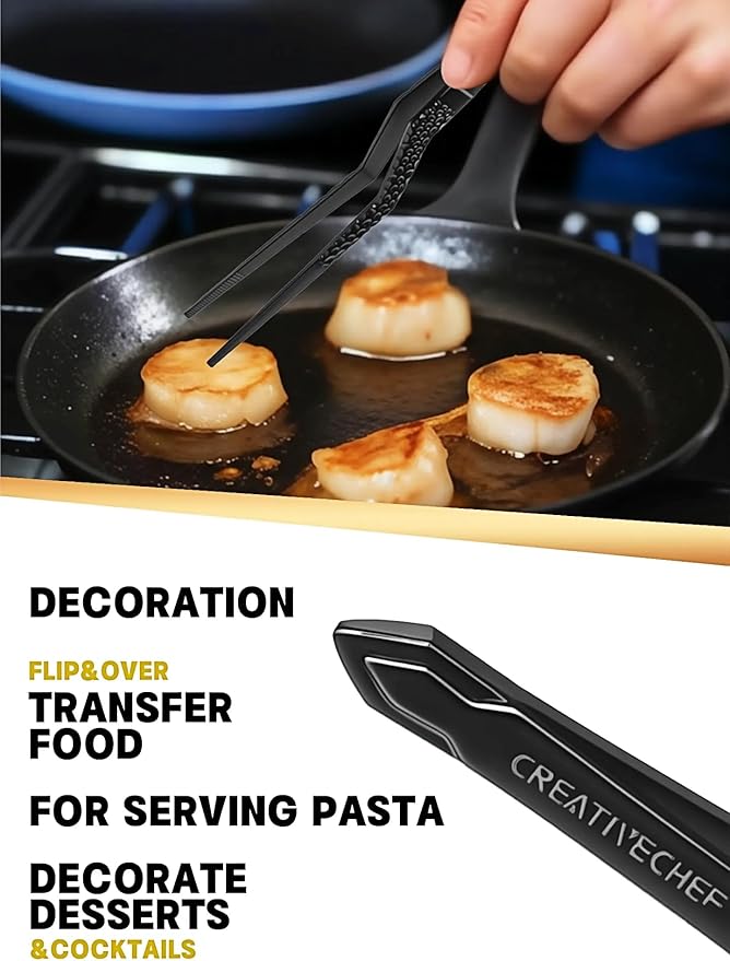 Cooking Tweezers, 2 Piece Chef's Tweezers Tongs, Chef's Plating Tool, 10 inch Food tweezers, Universal for all kinds of cooking, steak, plating, pasta and many other scenarios (2pc Set)