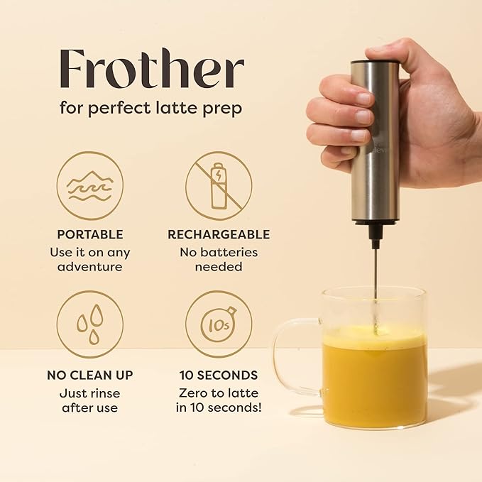 Clevr Blends Milk Frother, Hand Stirrer for Coffee, Matcha, Hot Chocolate, Protein Shake, Latte, Tea, Stainless Steel Rechargeable Handheld Whisk, Fast and Easy Frothing Wand, No Battery Needed