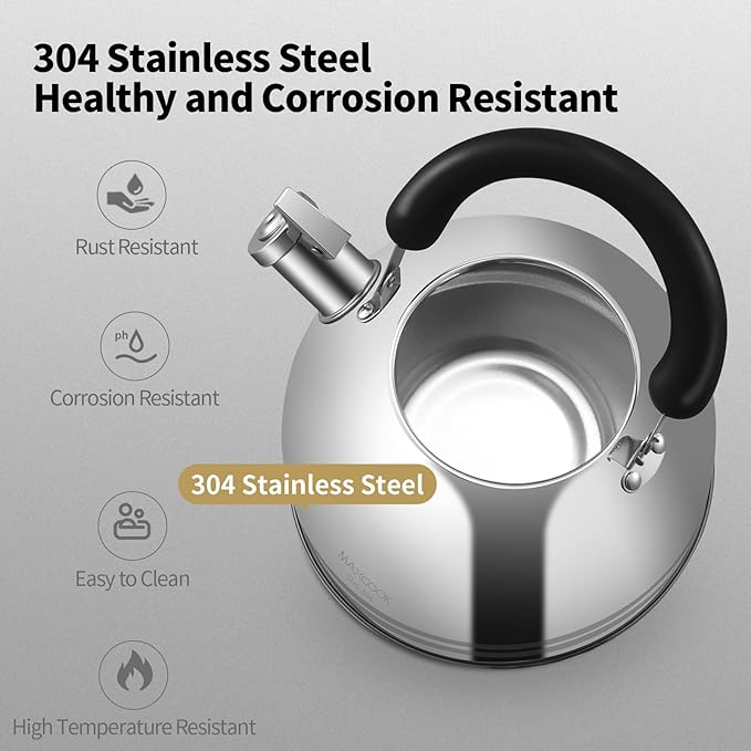 Whistling Tea Kettle for Stovetop, 5L Stainless Steel Tea pot Kettles,Striped frosted water pot, Large kettle teapot with Cool Touch Ergonomic Handle(Mirror Polish)