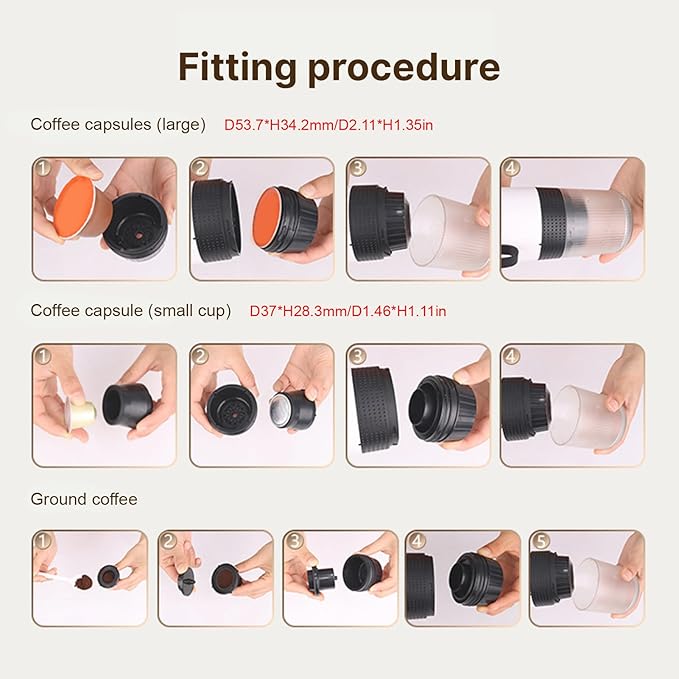 Decdeal Cordless Coffee Machine for Car Home Travel 3 in 1 Electric Coffee Maker Work With Capsule and Ground Coffee 15Bar Mini Cold Brew and Heating Coffee Maker with 150ml Cup