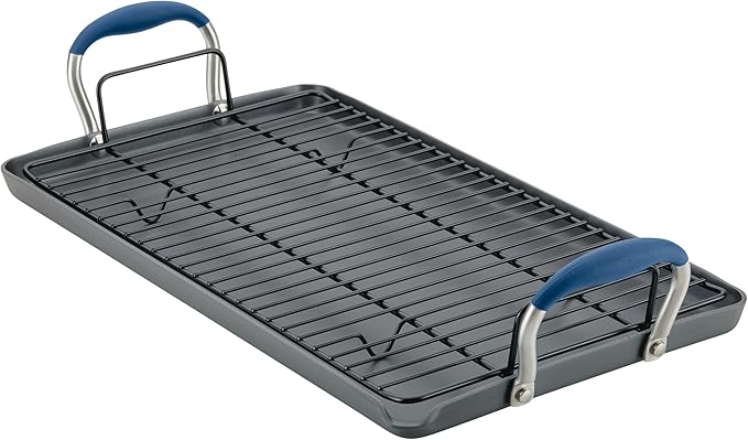 Anolon Advanced Home Hard Anodized Nonstick Double Burner/Flat Grill/Griddle Rack, 10 Inch x 18 Inch, Indigo
