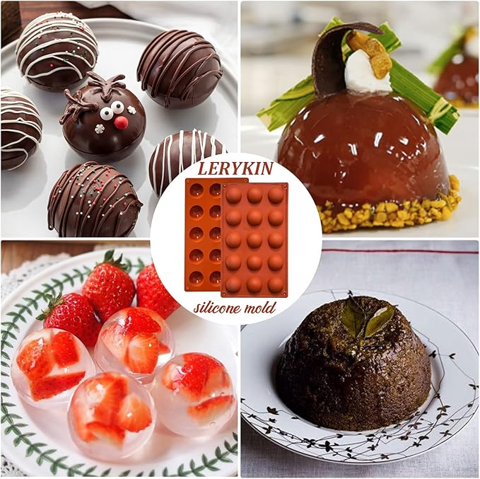 Small 15-Cavity Semi Sphere Silicone Molds Non-Stick,2 Packs Half Sphere Silicone Baking Molds for Making Jelly, Chocolates and Cake