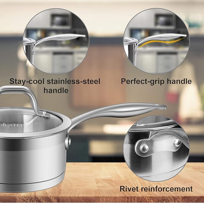 Duxtop Professional Stainless Steel Sauce Pan with Lid, Kitchen Cookware, Induction Pot with Impact-bonded Base Technology, 2.5 Quart