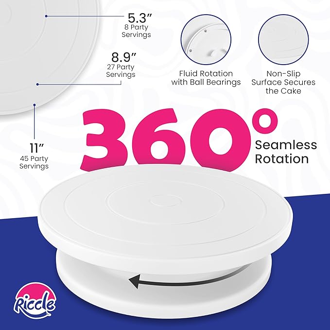 Riccle 88 pcs Cake Decorating Kit with Cake Turntable - Includes 50 Disposable + 2 Reusable Piping Bags and Tips Set, 24 Icing Piping Tips, 2 Spatulas, 3 Icing Comb Scraper, Baking Supplies