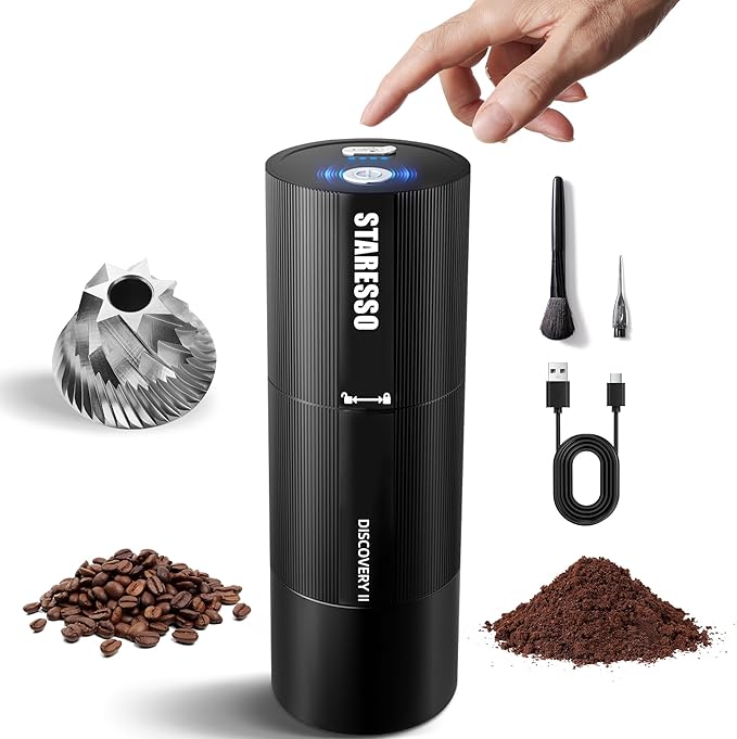 STARESSO Discovery Ⅱ PLUS Portable Electric Coffee Grinder - Low Noise, USB Rechargeable, Adjustable Grind Settings, Easy Cleaning for Espresso, French Press, Pour-Over, Cold Brew