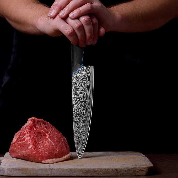 FINTISO Chef Knife 8 inch, 67-Layer Japanese Damascus Steel Kitchen Knife, Sharp Knife with G10 Handle, Professional Cooking Knives for Home and Kitchen