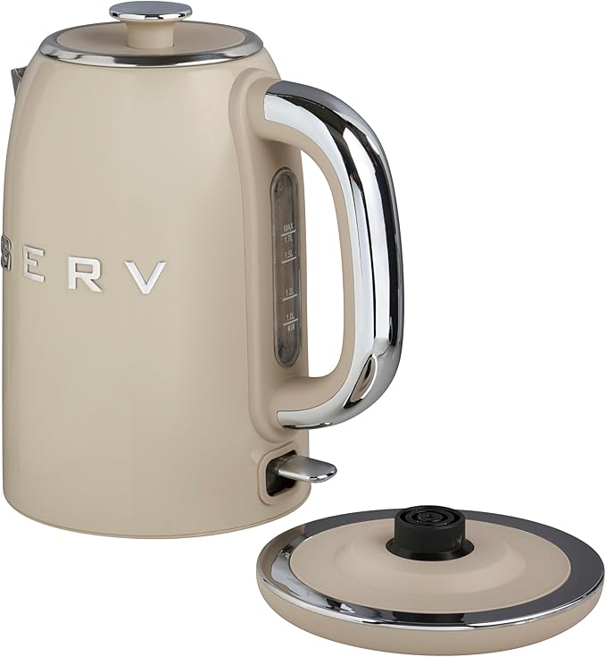 Servappetit Retro Serv Electric Kettle – 1.7L Stainless Steel Water Boiler with 360° Swivel Base, Clear Water Level Indicator
