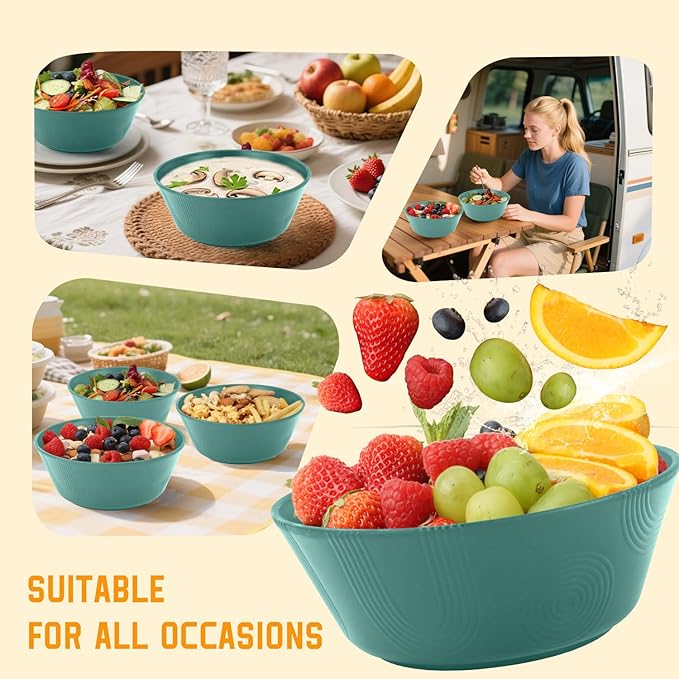 Homienly Wheat Straw Bowl Sets of 6-36oz Cereal Bowls,Microwave and Dishwasher Safe Bowls,Soup Bowl Sets Alternative for Plastic Bowls for Serving Soup,Salad(Green)