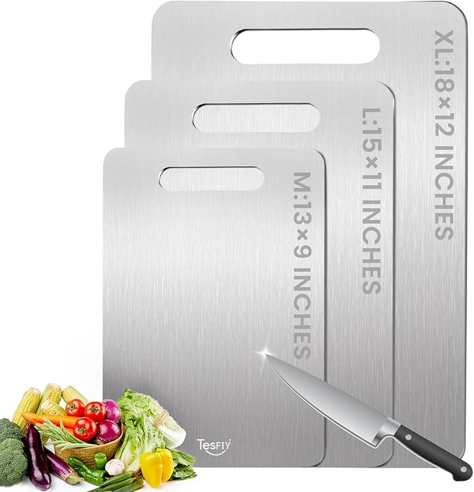 3 Pack Titanium Cutting Board - 100% Pure Titanium Cutting Boards For Kitche,Easy to clean, Double-sided food-grade Cutting Board For Meats, Fruits And Vegetables (M+L+XL)