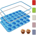 2 Pack 24 Cups Silicone Mini Muffin Pan with Metal Reinforced Frame Silicone Molds Cupcake Pans Tray Egg Bites Circle Cookie Molds Muffin Tin Tart Pans Baking Sheet Set for Breakfast Sandwiches