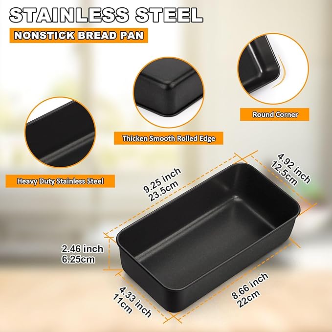 LIANYU 2 Pack Bread Loaf Pan for Baking, 9×5 Inch Nonstick Stainless Steel Bread Baking Loaf Pan, Meatloaf Tin for Homemade Banana Sourdough, Dishwasher Safe
