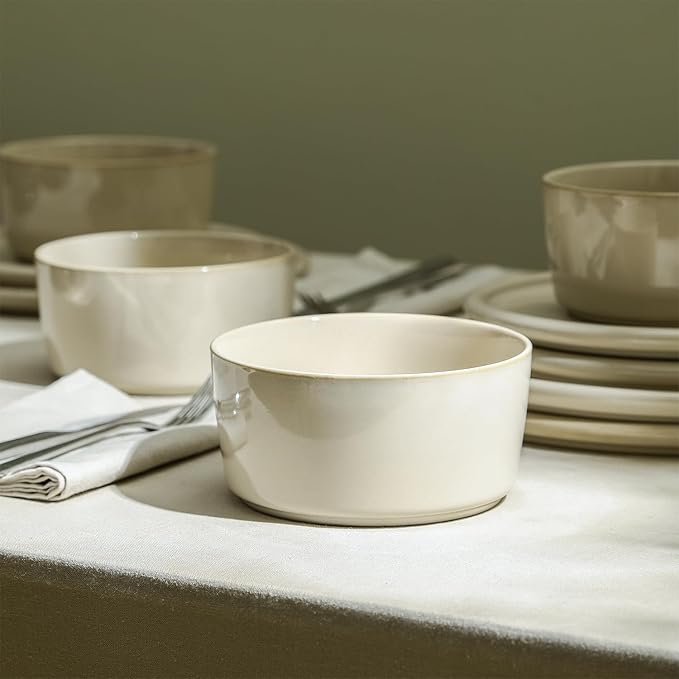 Stone Lain Eden 24-Piece Dinnerware Set Stoneware, Plates and Bowls Set, Dishwasher and Microwave Safe Dish, Dish Set for 8, Beige