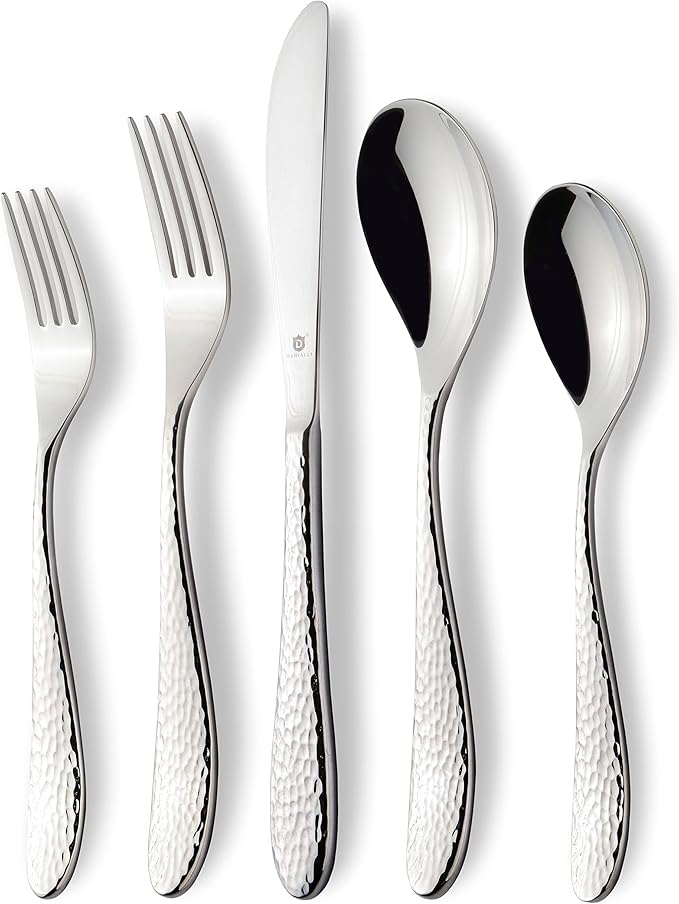 Hammered Silverware Set | Premium 18/10 Stainless Steel Flatware Service for 6 | Heavy-Duty & Dishwasher Safe | Built to Last (30-Piece, Marettimo Hammered)