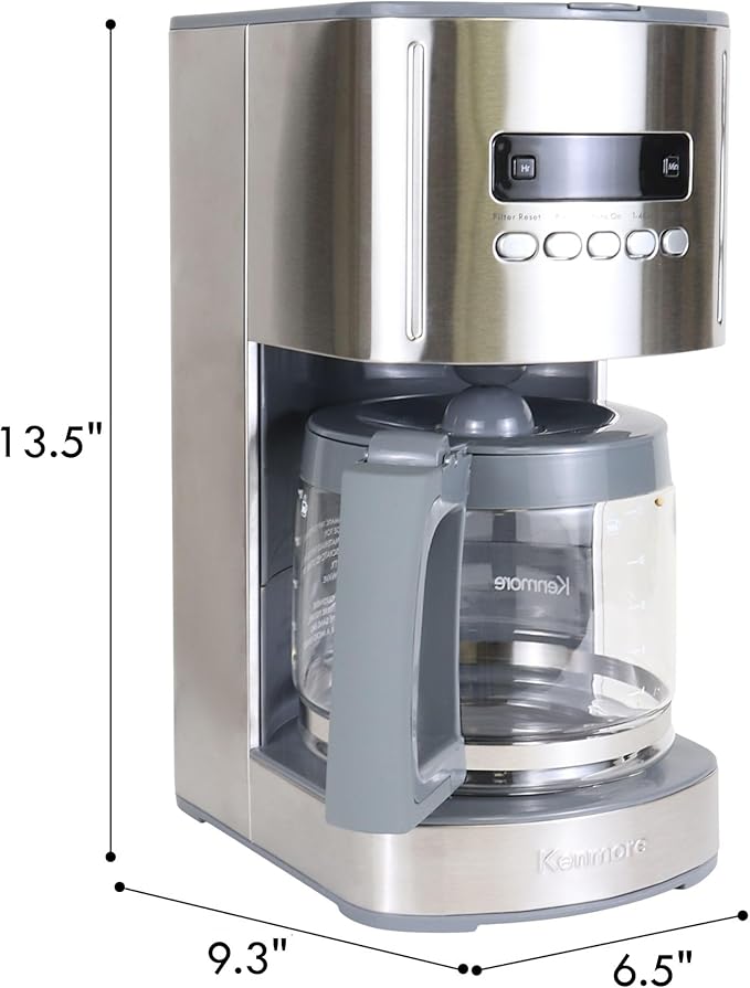 Kenmore Drip Coffee Maker - Programmable Cafe Machine With Glass Pot, Regular & Bold Brew, Auto Shut Off Large Water Reservoir, Reusable Filter, Kitchen Appliances For Cafeteria Barista, 12 Cup, White