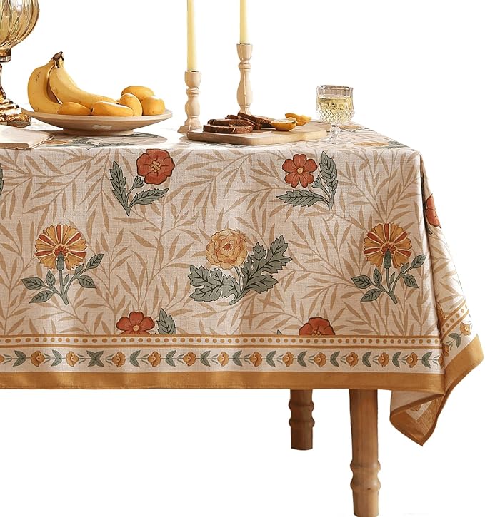 patdrea Designer French Vintage Small Rectangular Tablecloth,Yellow Floral Pattern Anti-Wrinkle Table Cloth,Dacorative Cover for Kitchen Dining Parties,Christmas,Thanksgiving,55"x71"-Cornflowers