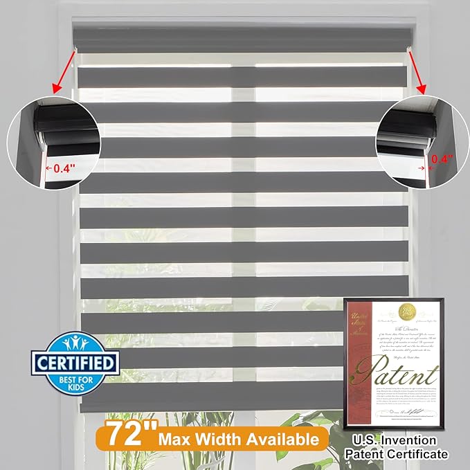 Persilux Custom Size Cordless Zebra Blinds for Windows Free-Stop Roller Windows Shades Dual Layer Light Control for Day and Night, Light Filtering Sheer Shades for Home and Bedroom Black
