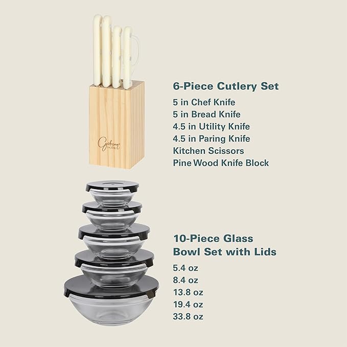 Gibson Home 74 Piece Kitchen in a Box Pots and Pans Cookware, Plates and Bowls Dinnerware, Cutlery Knife Block, Flatware Utensils, Tools & Gadgets, Storage, Glasses Set