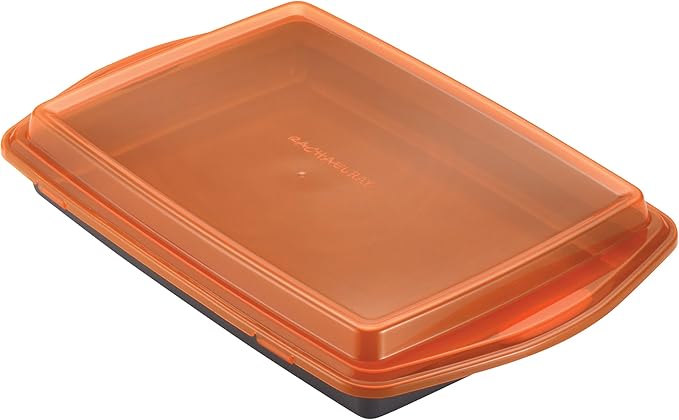 Rachael Ray Bakeware, Nonstick Baking / Cake Pan With Lid and Grips, Rectangle - 9 Inch x 13 Inch, Gray