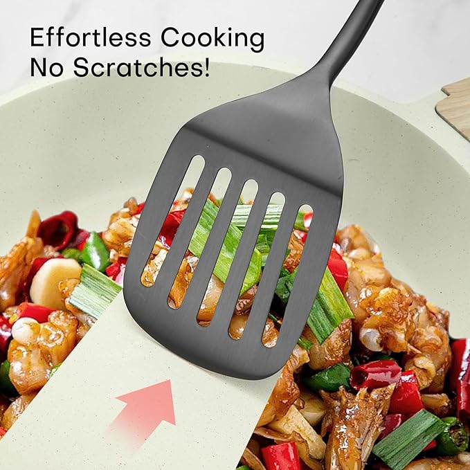 Lazycorner Kitchen Utensil Set 9-Piece Stainless Steel 304 Polished Mirror Finish Cooking Spoons, Slotted Spoon, Turner, Spatula, Pasta Spoon– Dishwasher Safe, Rust-Resistant