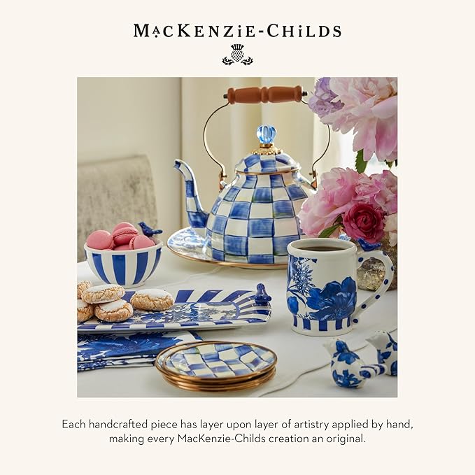 MACKENZIE-CHILDS Enamel Everyday Bowl, Serving Bowl for Entertaining, Small, Pink-and-White Rosy Check, Set of 1