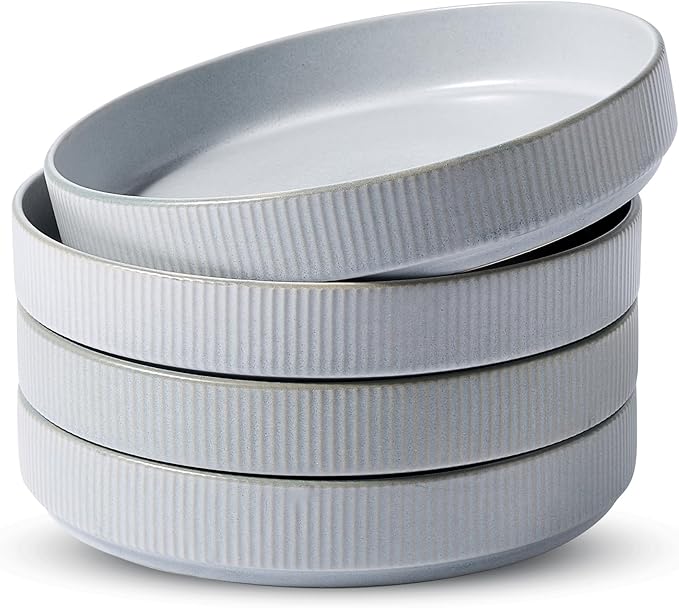 famiware Star 8.25" Pasta Bowls, Large Dinner Bowls Set of 4, Salad Bowl Plates, Shallow Bowls for Eating, Light Gray