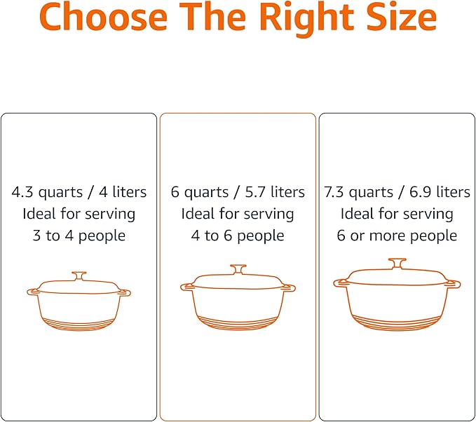 Amazon Basics Cast Iron Dutch Oven Pot with Lid, Enameled, Round, Dual Handles, Heavy-Duty, Medium, 6-Quart, White