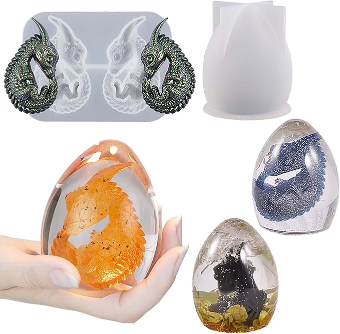 2 Pack Dragon Egg Mold - Dinosaur Silicone Mold for Resin, Candle, Easter Egg, Animal, Cartoon, Candles