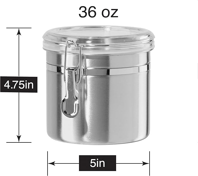 Oggi 36-Ounce Stainless Steel Canister with Clear Acrylic Lid and Locking Clamp