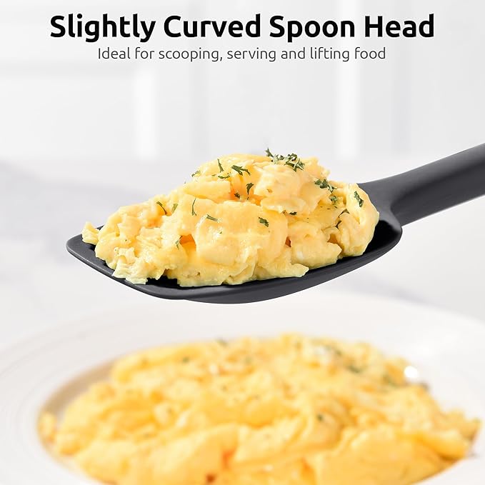 U-Taste Extra-Long 600ºF Heat Resistant Spatula Spoon: 14" Silicone Spoonula Cooking Utensils for Kitchen Use, Non-Stick Scoop Scraper with Soft Edge & Firm Core for Baking, Mixing, Serving (Black)