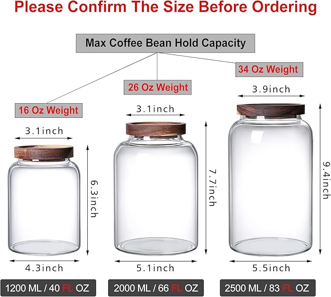 MOLFUJ 2500ML 83FL Oz Glass Storage Container with Wood Lid Large Decorative Organizer Bottle Canister Pantry Jar with Air Tight Wooden Lid for Food Coffee Candy Cereal Rice Flour Pop Spaghetti