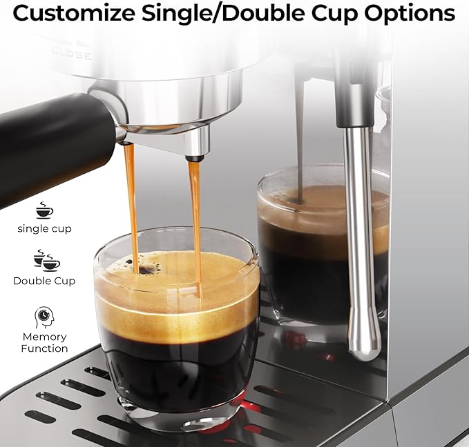 20 Bar Espresso Machine, Compact Espresso Coffee Maker with Milk Frother for Latte/Cappuccino, Auto Clean/40.5oz Removable Tank/Auto Shut-Off, Espresso Maker for Home/Office, Stainless Steel